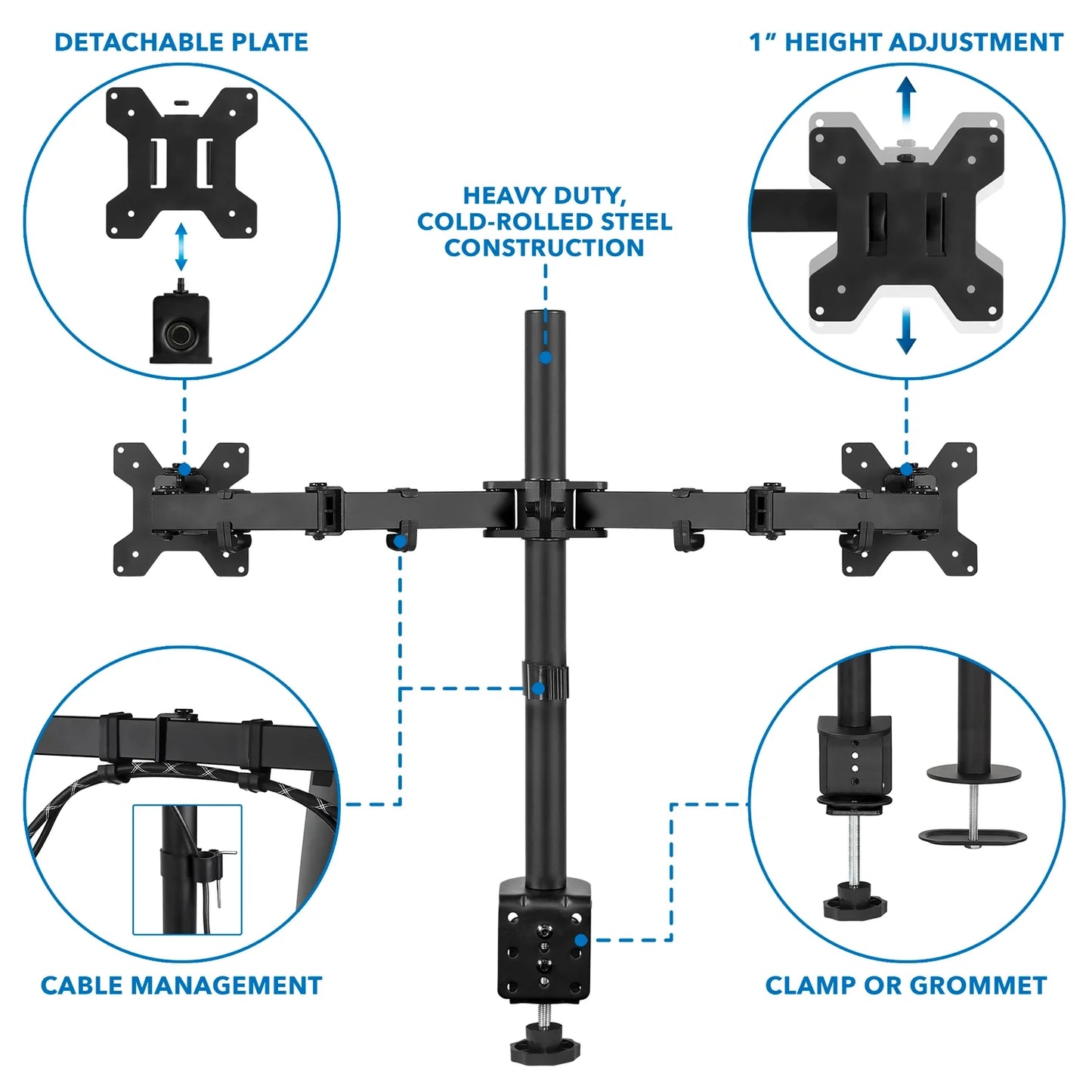 Adjustable Height Dual Desk Full-Motion Monitor Mount