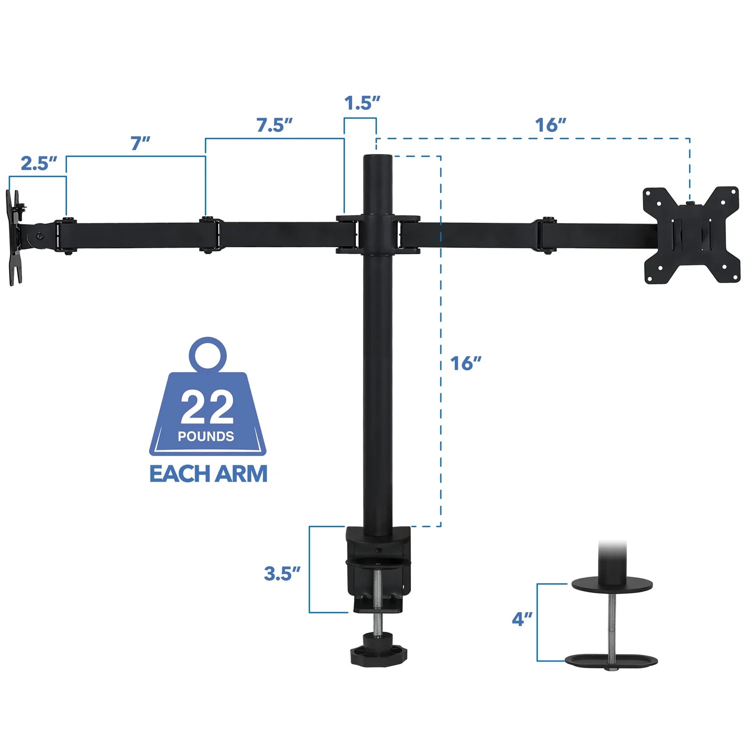 Adjustable Height Dual Desk Full-Motion Monitor Mount