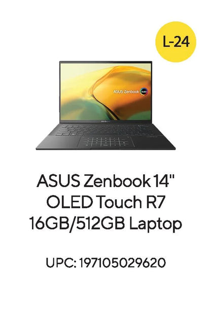 ASUS Zenbook 14” OLED Touch PC Laptop, AMD Ryzen 7 7730U, 16GB, 512GB, Windows 11, UM3402YA-WS74T
