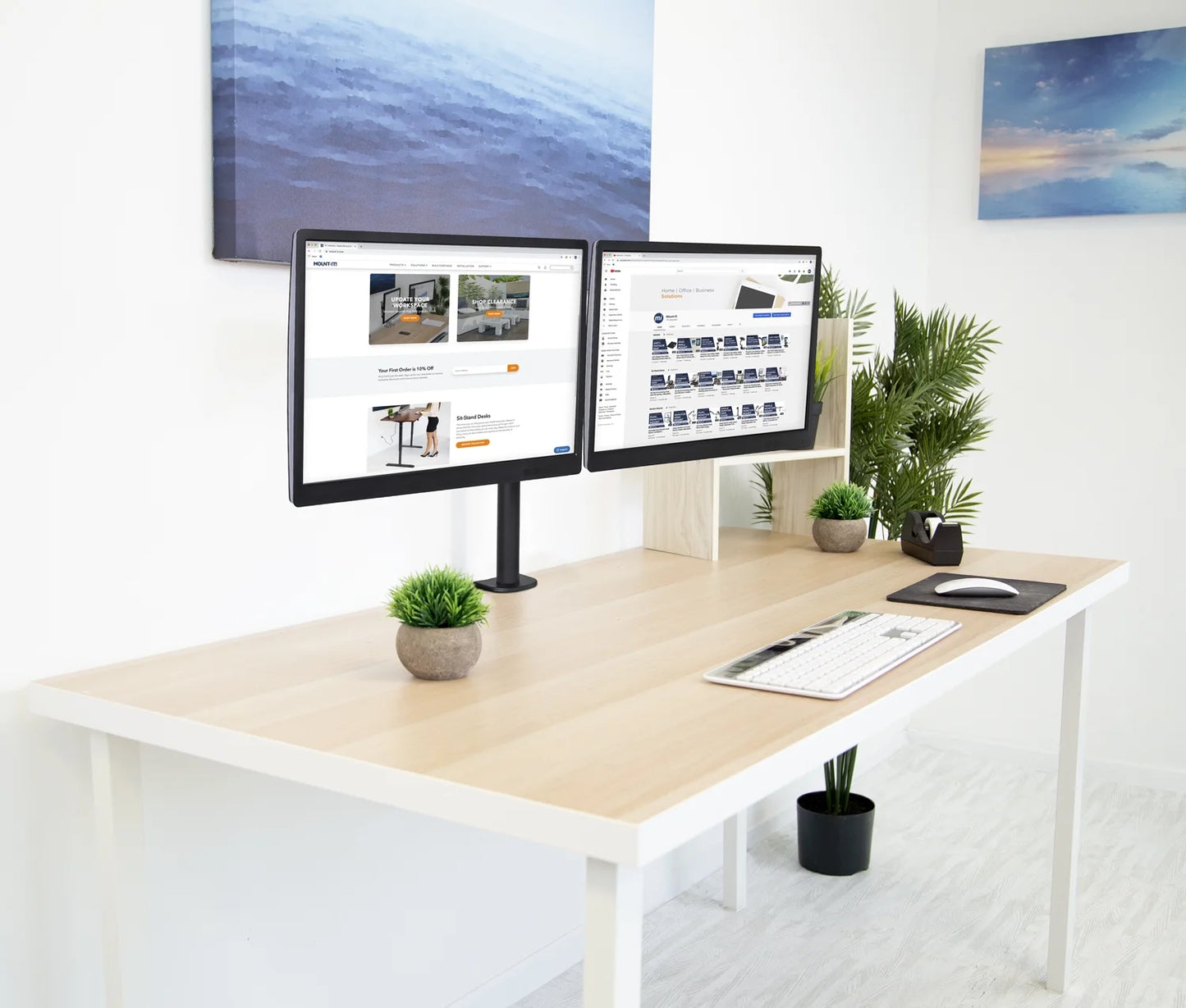 Adjustable Height Dual Desk Full-Motion Monitor Mount