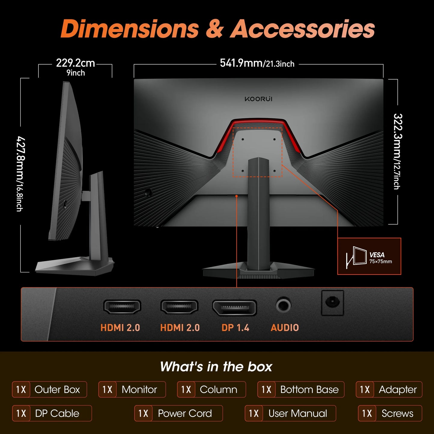 KOORUI 24" 2K Gaming Monitor, 180Hz QHD Computer Monitor, New Pc Monitor, G2421V